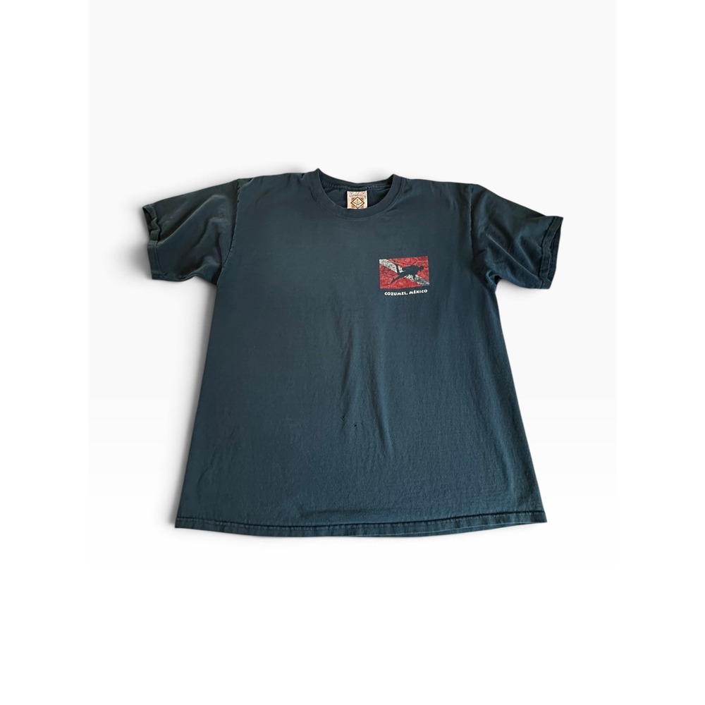 Vtg Y2K Yacht Club T-Shirt Mens Large Blue Scuba Diver Cozumel Mexico Distressed